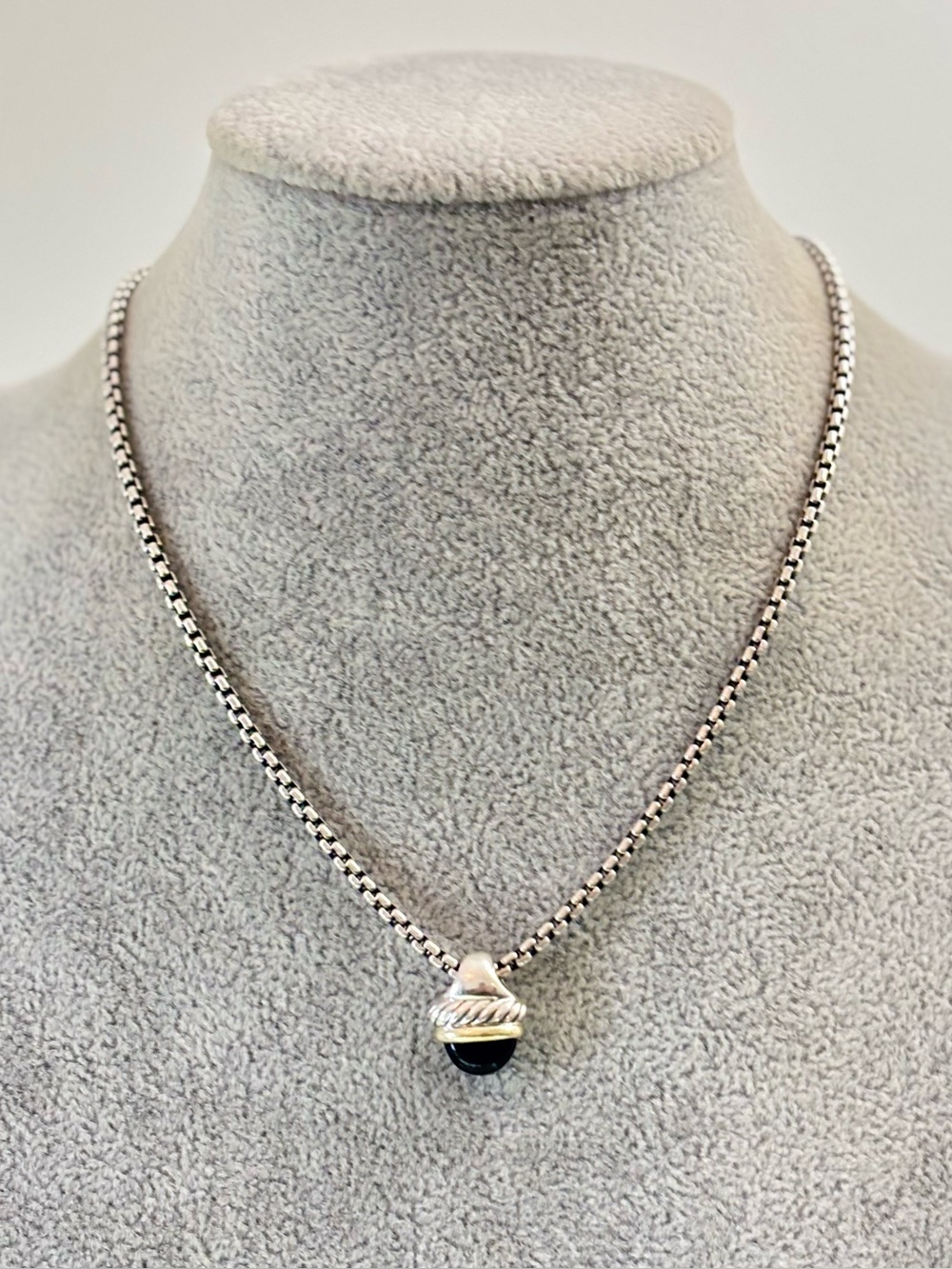 David Yurman 925 & 14k Gold Acorn Pendant Necklace with Black Onyx 16"